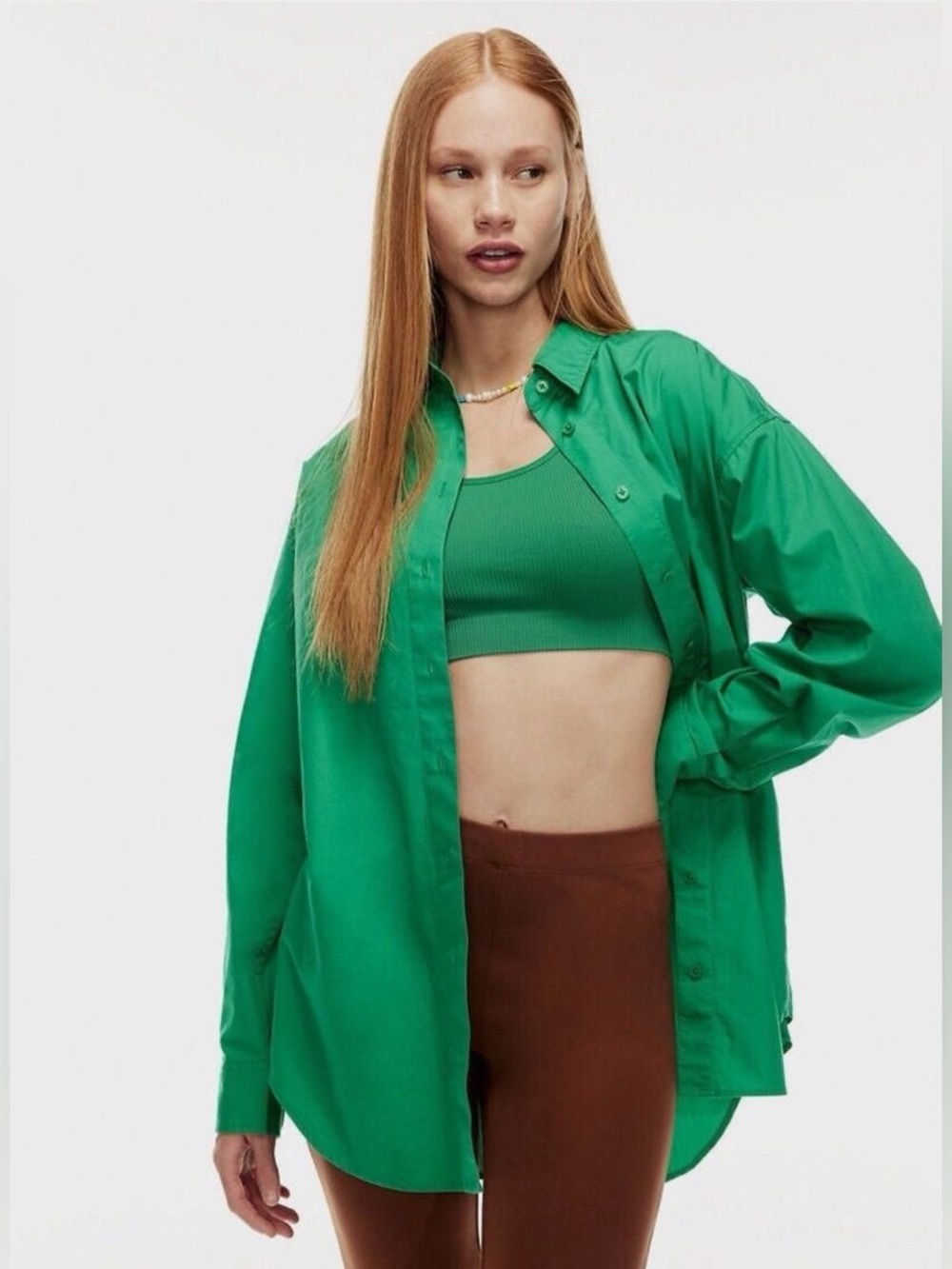 Aritzia Sun Deh Oversized Button-Down Shirt in Bright Green